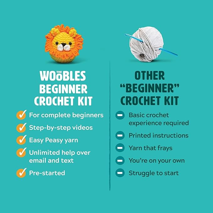 The Woobles Crochet Kit for Beginners - Easy Arts and Crafts Knitting & Crochet Animals Kit As Seen On Shark Tank - Fred The Dinosaur