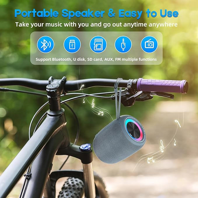 Portable Bluetooth Speaker, BT5.3 Wireless Speaker 20W Bass Diaphragms with Multi LED Light Dynamic Modes, IPX6 Waterproof 16H Playtime supports FM Mode, TF, USB for Home, Cycling, Outdoor, Beach