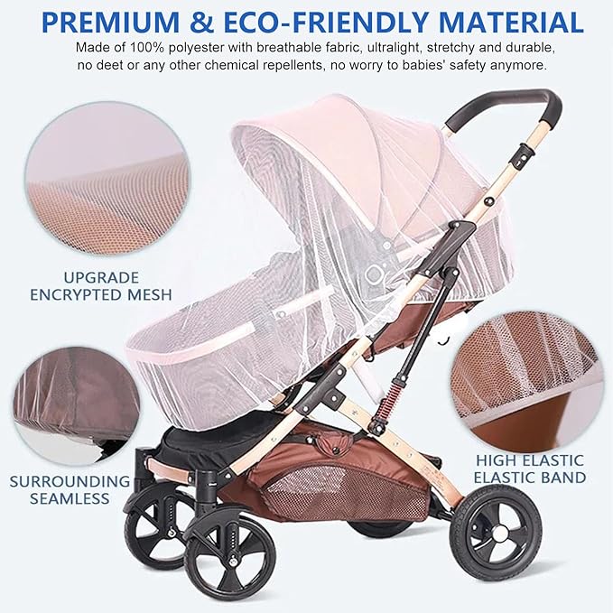 Mosquito Net for Stroller 2Pack - Protective Baby Stroller Mosquito Net - Perfect Bug Netting for Strollers, Bassinets, Cradles, Playards, Pack N Plays and Portable Mini Crib (White)