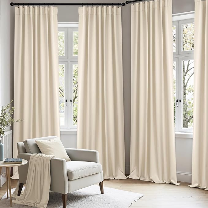 ANRODUO Back Tab Blackout Curtains for Bedroom Living Room, Rod Pocket Pinch Pleated Thermal Insulated Room Darkening Curtains 54 Inches Long 2 Panels, Cream Beige, 42 x 54 Inch
