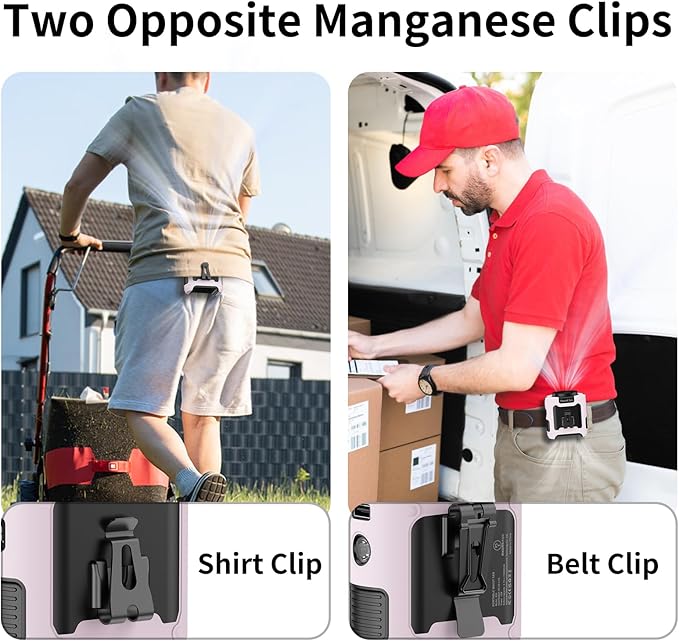 Socool 10000mAh Portable Waist Fan Clip on Wearable Belt Personal Fan Rechargeable Battery Operated With 5 Speeds & Flashlight Neck Hands-Free 40H Cooling For Outdoor Travel Camping Power Bank (Pink)