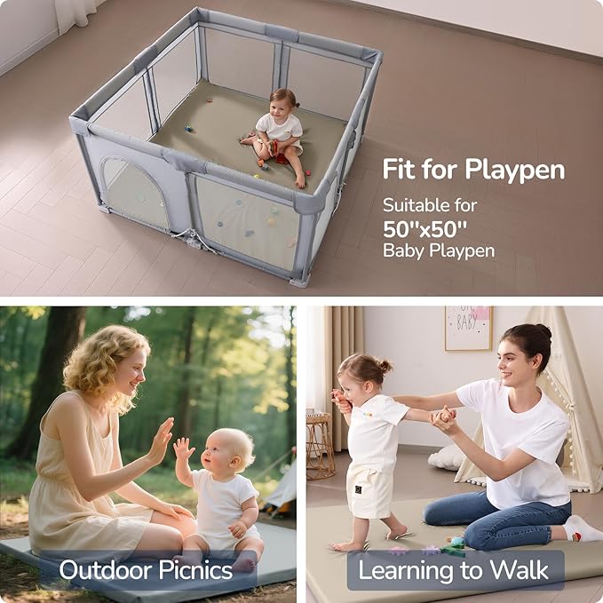 Baby Play Mat for Floor,1.3'' Thick Memory Foam Play Mat,50''x50'' Tummy Time Mat with PU Leather,Cushioned & Waterproof Playpen Mats,Non Slip Crawling Padded for Toddlers,Infants,Kids