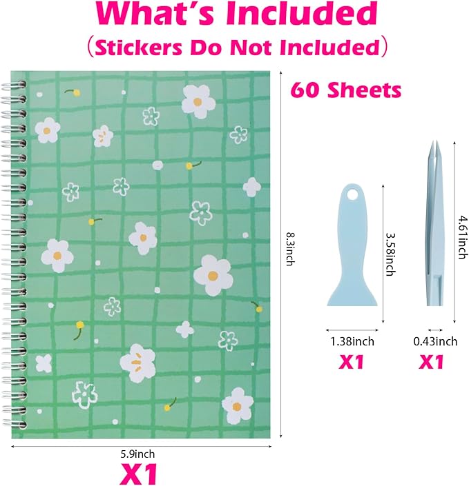 Reusable Sticker Book - 60 Sheets, Collecting Album, Organizer, Blank Book for Adults & Children, Keeper with Tweezer & Spatula, A5