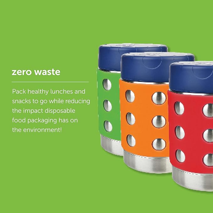 LunchBots Thermal 12 oz Triple Insulated Thermos - Hot 6 Hours or Cold 12 Hours - Leak Proof Thermos Soup Jar - All Stainless Interior - Navy Lid - Aqua Dots