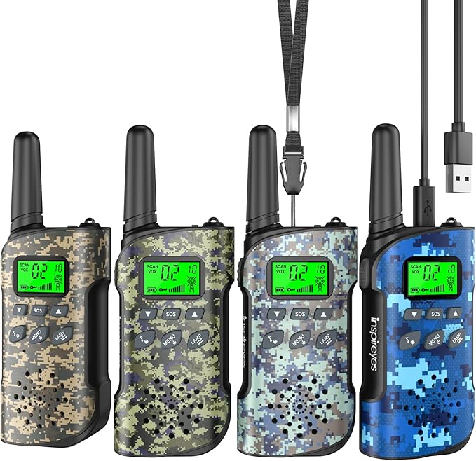 Walkie Talkies for Kids Rechargeable,Toys for Boys and Girls Ages 3-12, 4 Pack Long Range 2-Way Radios, Birthday Gifts,Christmas Stockings, Outdoor Play, Family Games, Hiking Camping Gear