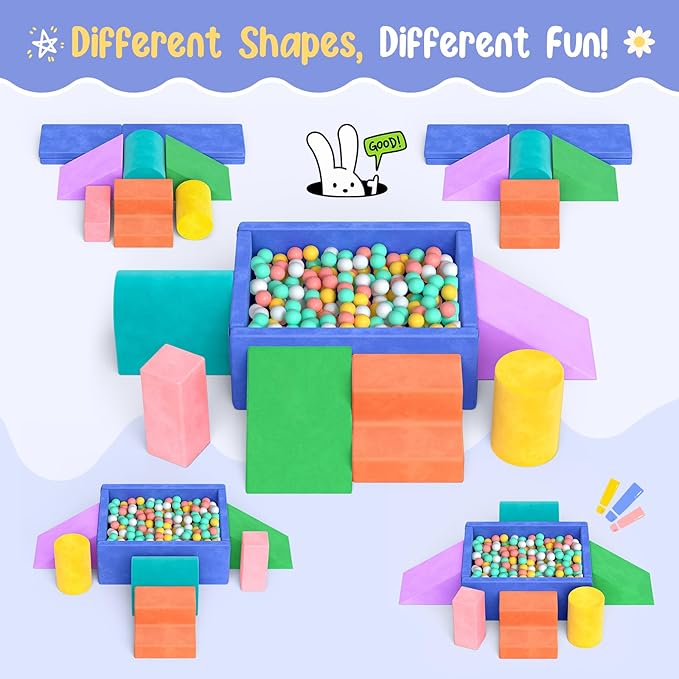 Lischwert Foam Climbing Blocks for Toddlers, Soft Play Ball Pit, Baby Climbing Blocks Soft Play Climbing for Toddlers with Foldable Block and Tunnel Indoor Climbing Toys for Toddler 1-3