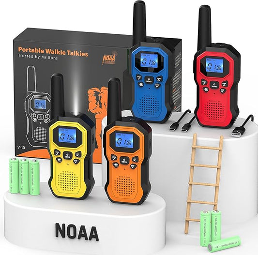 Walkie Talkies for Adults Long Range 2 Way Radios for Kids Rechargeable 4 Pack, Hiking Camping Skiing Cruising Gear with Lamp, USB-C, SOS Siren, NOAA Alert, iVOX Hands-Free, One-Touch Pairing