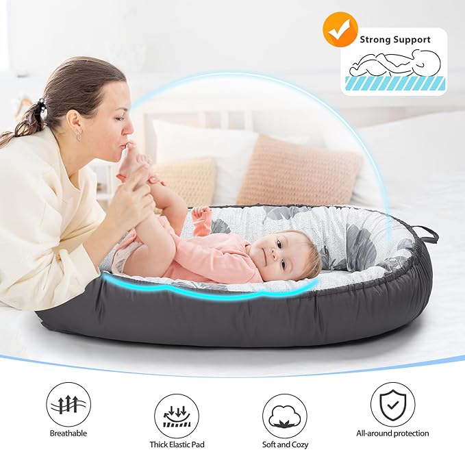 Baby Lounger - Breathable & Soft Baby Nest, Portable and Lightweight Tummy Time Lounger for Home and Travel, Ideal Newborn Babies Essentials Baby Shower Gifts