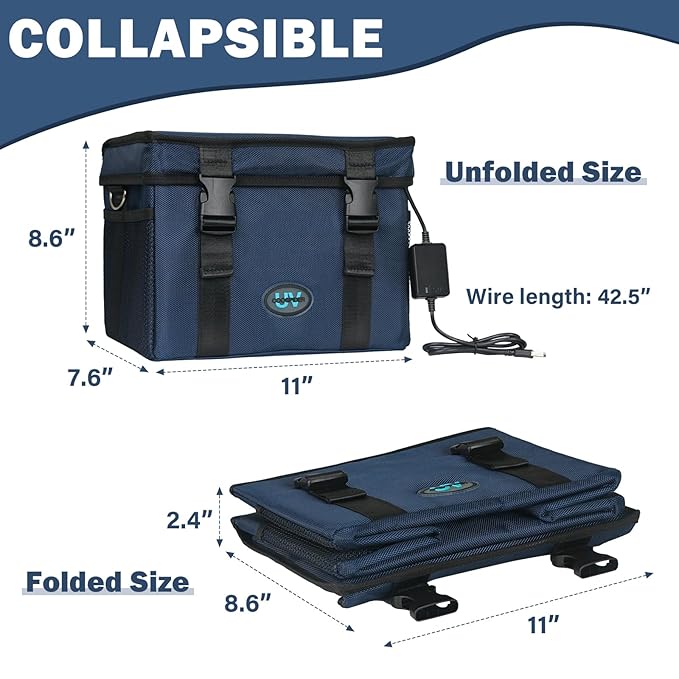 UVC Sanitizer Ozone Box with Timer, Foldable Large Cleaner UV Bag w/strap and USB Port, Portable UVC Light Tote 185nm wavelength for Mask, Cell Phone, Key, Towel 12L/3.17 gal