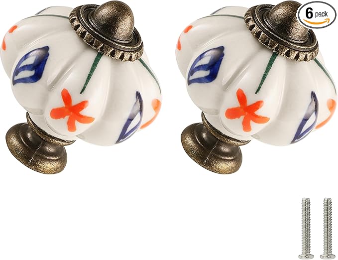 Ivory Pumpkin Knobs 6 Pack Ceramic Cabinet Knobs Vintage Drawer Pulls by Zernmiarder
