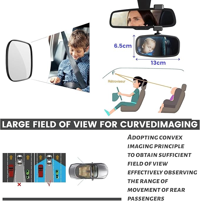 360-Degree Baby Car Mirror for Rear-Facing Seats,Kids Safety Mirrors with Tool-Free Installation,Kids Rear View Mirror BPA-Free Shatterproof & ASTM Certified (Adjustable 14"-22") (2 Pack)