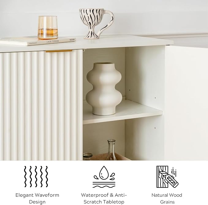 EYYTHUNG Fluted Storage Cabinets Set of 3, Sideboard Buffet Cabinet Modern - Image 6