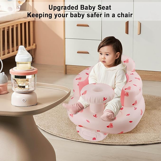 Pink Baby Inflatable Seat for 3-36 Months Girl, Built-in Air Pump, Bear Baby Support Seat Summer Toddler Chair for Sitting Up, Floor Seater