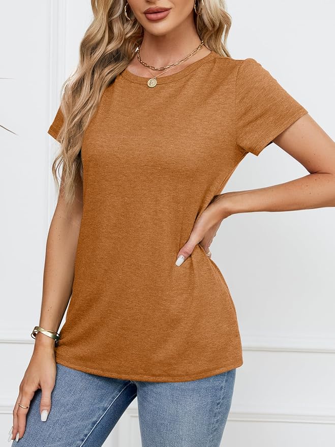 Soft Short Sleeve Shirts for Women, Crew Neck T Shirts for Women Loose Fitting Lightweight Top Basic Tee Shirt