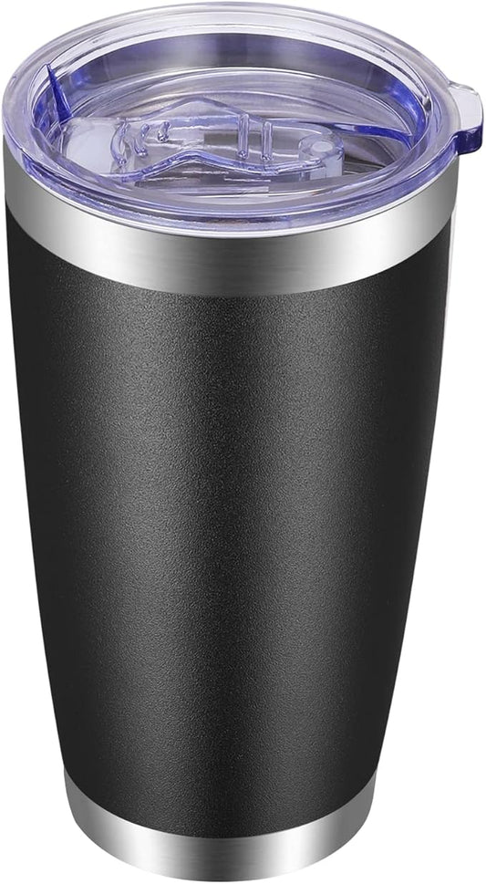 VEGOND 20oz Tumbler with Lid and Straw Stainless Steel Tumbler Cup Vacuum Insulated Double Wall Travel Coffee Mug Powder Coated Coffee Cup(Black 1 Pack)