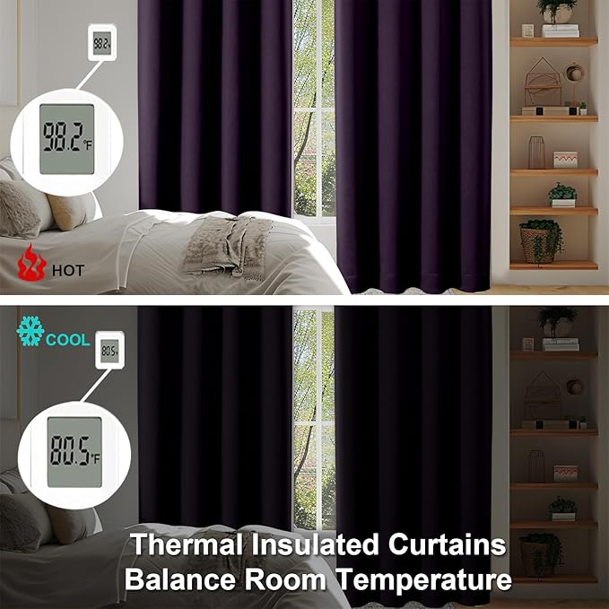 Simplebrand Ava BlackBerry Blackout Curtains for Bedroom 63 Inch Length 2 Panels Set, Nursery Thermal Insulated Energy Saving Rod Pocket Window Treatment Curtains Blackout Drapes, W40 x L63 Inch