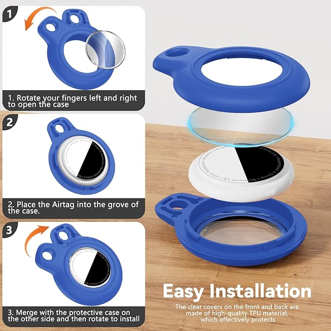 Upgrade Waterproof 2 Pack Airtags Holder with Apple Airtags Keychain, Hard PC Air Tag Case, Anti-Scratch & Shock Air tag Holder, Men's Women's Keyrings & Keychains-Blue+Grey