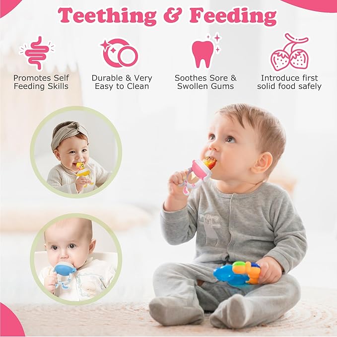 WAJIAYON Easter Bunny Baby Fruit Feeder/Food Feeder Pacifier - Infant Teething Feeders | Silicone Teether Feeder Baby | Food Pacifier for Babies Easter Gifts for Boys and Girls - Rabbit