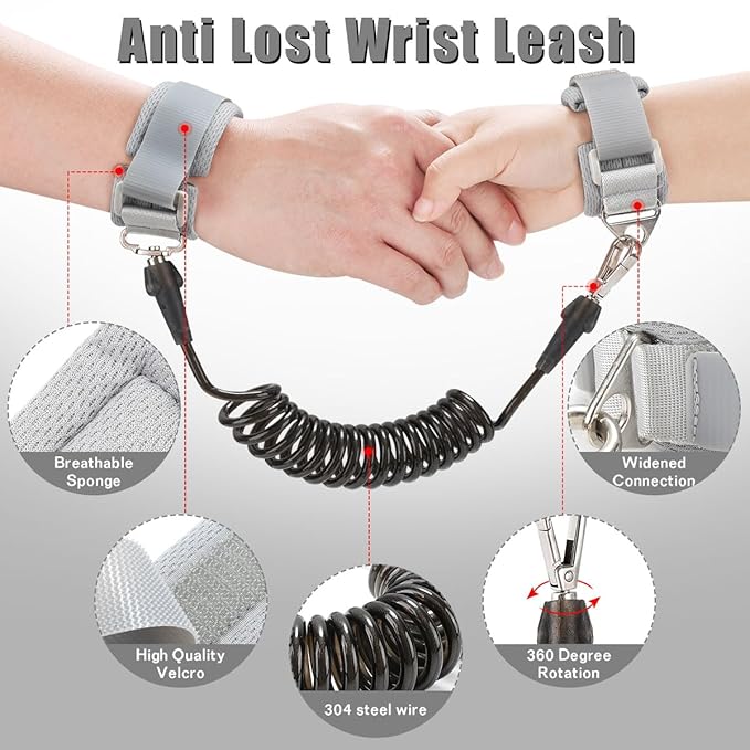 Toddler Leash for Kids-Baby Child Harness with Anti Lost Wrist Link for Boys/Girls (Black3)