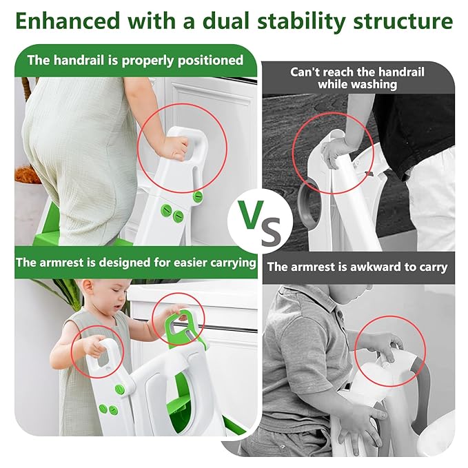 Potty Training Seat, Upgrade Foldable Step Stool, Climbable and Easy to Carry Handles, Adjustable for Different Toilet Heights, Attachment with Stable Structure for Boys and Girls