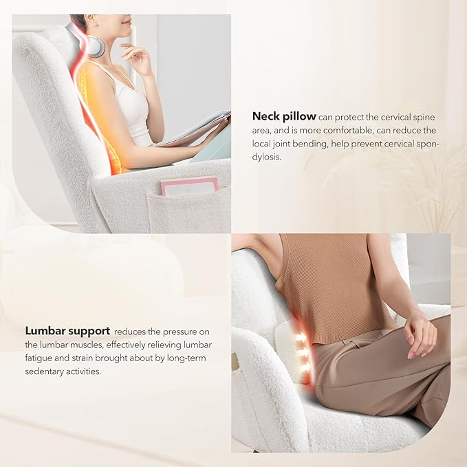 Nursery Rocking Chair,300Lb Glider Chair with Wood Legs/Two Side Pockets,Teddy Upholstered Glider Rocker with Padded Seat High Backrest for Living Room/Bedroom/Nursery