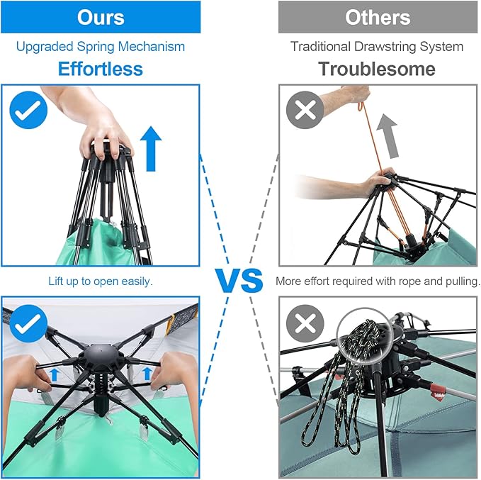 WolfWise 3-4 Person Easy Up Beach Tent UPF 50+ Portable Instant Sun Shelter Canopy Umbrella with Extended Zippered Porch, Mint Green