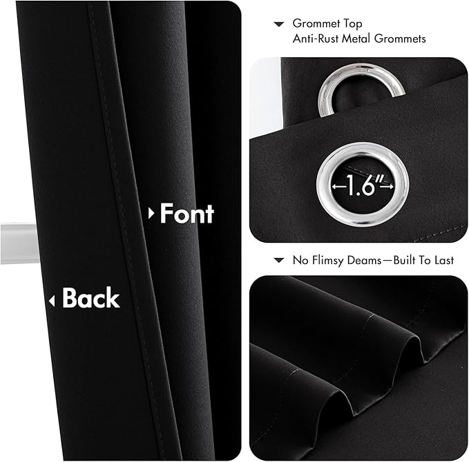 MIULEE Black Blackout Curtains - Bedroom Window Treatment Curtains Thermal Insulated Room Darkening Drapes for Living Room Kitchen Grommet Top Light Blocking Drapery, 40 x 48 Inches Long, 2 Panels