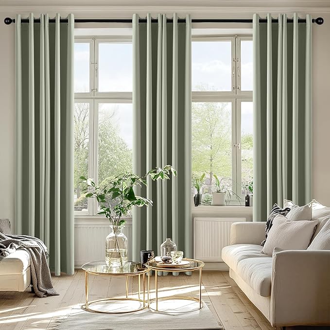 MIULEE Sage Green Blackout Curtains for Bedroom Living Room 72 Inches Long 2 Panels, Thermal Insulated Drapes Solid Grommet Top Noise Reducing Light Green Window Treatments Set W40 x L72 Inch