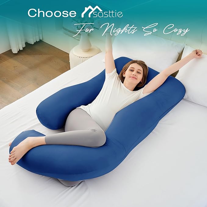 Sasttie Pregnancy Pillows for Sleeping, U Shaped Cooling Full Body Pillow with Removable Cover, Pregnant Women Must Haves, Maternity Essential, Navy
