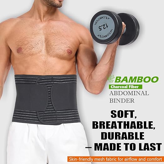 Abdominal Binder for Men and Women – Post Surgery & Postpartum Recovery Hernia Support Belt Waist Trainer for Men Adjustable Compression Wrap (Black,M)