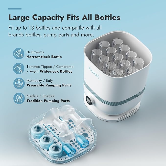 Papablic Bottle Sterilizer and Dryer Pro Max, 13 Bottles Extra-Large Capacity for Big Family, Electric Steam Bottle Sanitizer for Baby Bottles, Parts & Other Newborn Essentials
