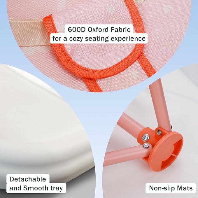 Tiny Marvels Portable 3-in-1 Baby Booster Seat, Cozy Floor Seat, Feeding Seat with Tray, Compact Foldable Toddler Booster with Child Safety Belt Carry Bag, Perfect for Travel (Blush Petals)