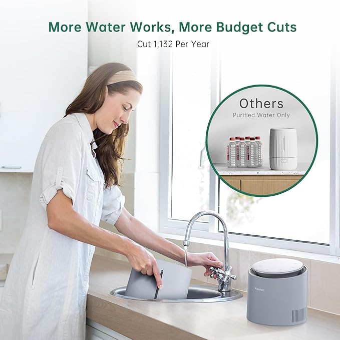 MistFree Smart Humidifier for Bedroom, Evaporative Humidifier No White Dust, Auto Humidity & APP Control, 3L Water Tank Easy to Clean, Sleep Mode, Timing, Humidifiers for Nursery/Baby(Gray)