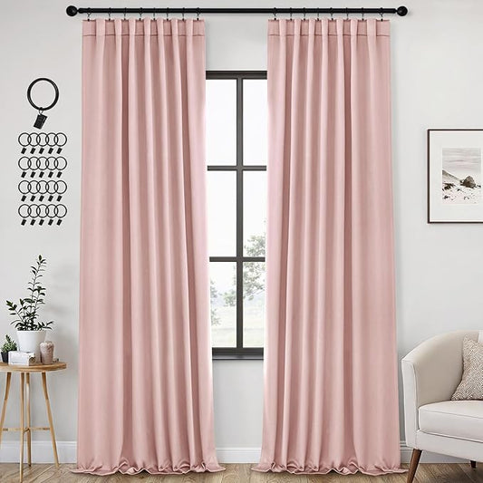 ANRODUO Light Pink Blackout Curtains for Girls Bedroom Living Room 96 Inches Long 2 Panels, Back Tab Rod Pocket Pinch Pleated Thermal Insulated Room Darkening Curtains, 42 x 96 Inch