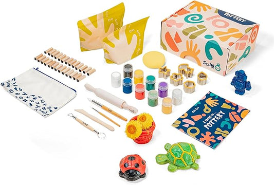 Sculpd - The Original Air Dry Clay Kit for Kids Age 7 8 9 - Includes Air Dry Modeling Clay, 10 Colors Paint Set, Paintbrushes, Sculpting Tools, Guide and More - Air Dry Clay for Kids Pottery