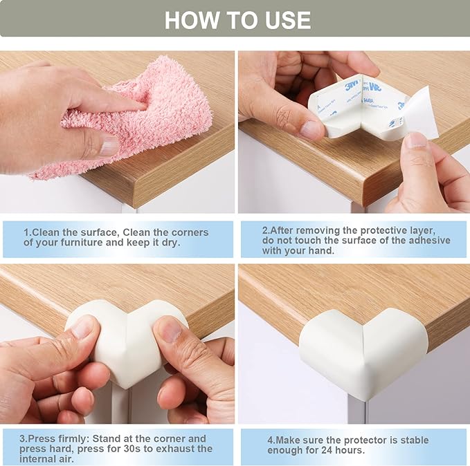 8 Pack Soft Sponge Table Corners, Corner Protector Baby, Baby Proofing Corner Guards, Pre-Taped Furniture Corner Protectors, Child Safety Furniture Bumper, Corner Protectors for furniturey, Black