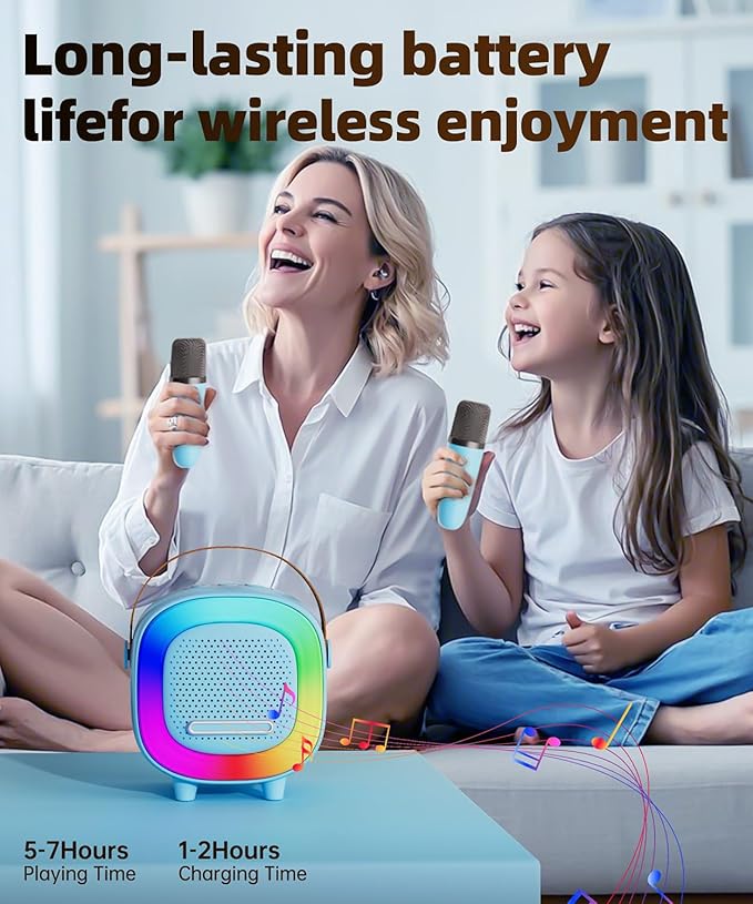Mini Karaoke Machine Speaker for Kids Adults, Portable Bluetooth with 1 Wireless Microphones, Children's Day Birthday Gift Ideas for Toys for Teens Boys and Girls Aged 4, 5, 6, 7, 8, 9, 10, 11, 12+