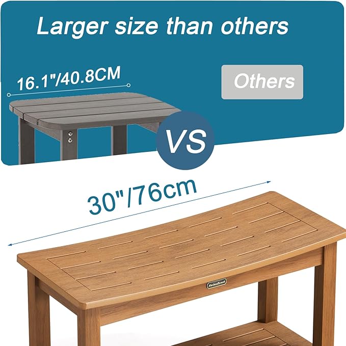 30'' Large Shower Bench Seat, Poly Lumber Bath Stool for Inside Shower Waterproof, HDPS Bathroom Chair for Shaving Legs, Non-Slip & No Maintenance, Brown, Weight Capacity 700LBS (30 x 13 Inches)