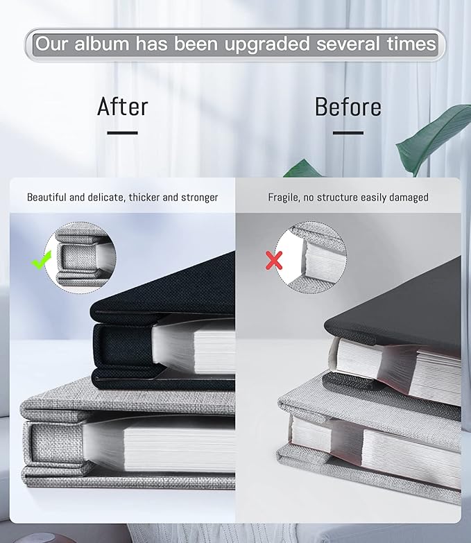 popotop Photo Album Self Adhesive with Picture Display Window,60 Pages DIY Scrapbooking Supplies Kit for 4x6 10x12 Picture,Linen Cover Memory Book for Baby Wedding, with Scraper and Metallic Pen