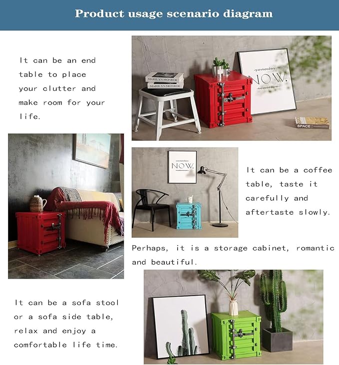 ZHAOYONGLI-End Tables Industrial Nightstand Table, Old - Image 8