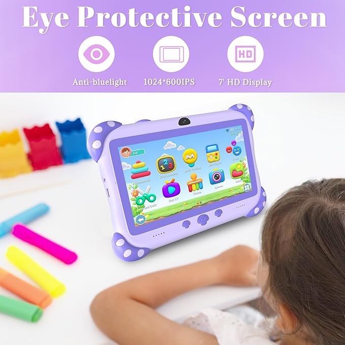 Kids Tablet 7 inch Toddler Tablet for Kids WiFi Tablets 32G Android Dual Camera Parental Control with Kids app Pre-Installed YouTube Netflix (Purple)