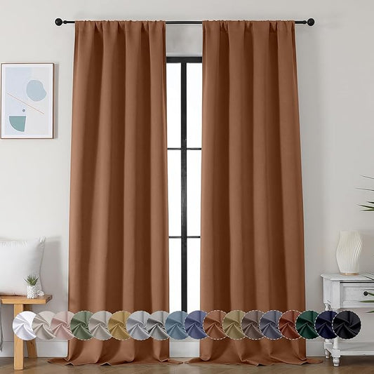 Simplebrand Ava Sun Baked Blackout Curtains for Bedroom 90 Inches Long 2 Panels Set, Solid Privacy Energy Saving Living Room Window Treatment Curtains Blackout Drapes, W40 x L90 Inch, Sun Baked