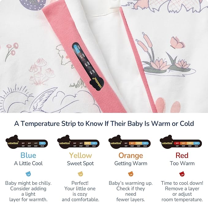 Baby Sleep Sack 3-6 Months, Cotton Detachable Long Sleeve Sleep Sack, 1.0 Tog Toddler Sleeping Sack with Temperature Strips, 2-Way Zipper Wearable Blankets for Newborns, Bunny