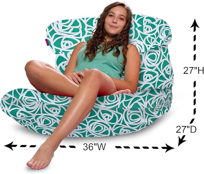 Posh Creations Structured Comfy Bean Bag Chair for Gaming, Reading, and Watching TV, Laguna Lounger, Canvas - Roses Mint