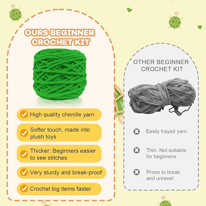 Utook Crochet Kit for Beginners, 6-Pack Crochet Animal Kit,Crochet Kits for Beginners Adults and Children, with Instructional Videos and Paper tutorials, Handmade Crafts, Holiday Gifts (Turtle)