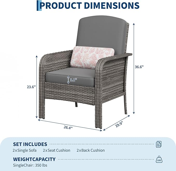 GarveeHome Outdoor Wicker Chairs Set of 2, All-Weather High Back Rattan Patio - Image 2