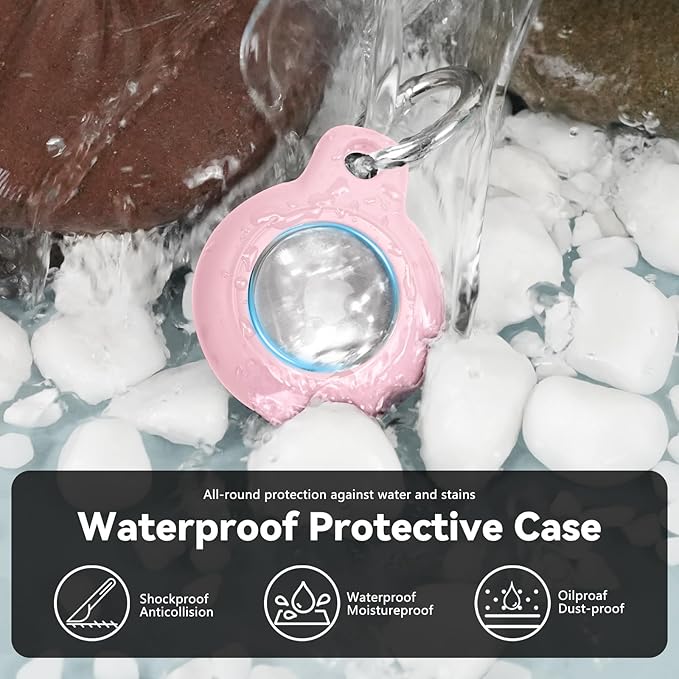 Upgrade Waterproof Airtags Holder with Apple Airtags Keychain, Hard PC Air Tag Case, Anti-Scratch & Shock Air tag Holder,Men's Women's Keyrings & Keychains, for Dog,Car Key,Luggage -Pink