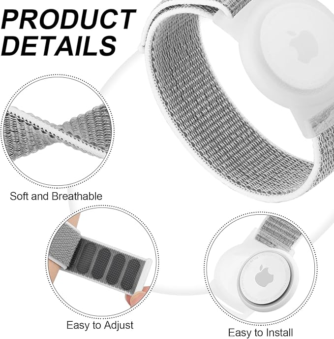 Kids Wristband Protective Case Compatible with Apple AirTag, Adjustable Nylon Bracelet for Air Tag GPS Tracker Holder with Anti Lost Watchband for Toddler Child Kids (Grey)