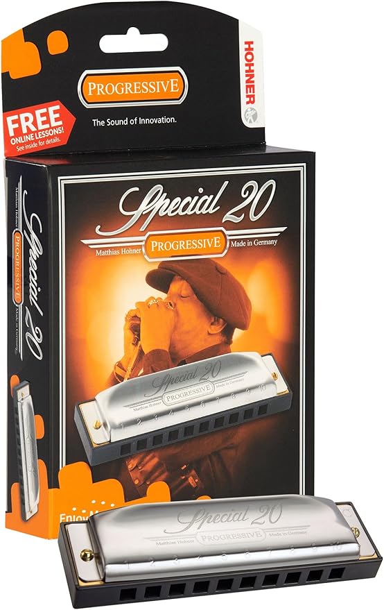 Hohner 560 Special 20 Harmonica - Key of F Bundle with Carrying Case, Key Stickers, Harmonica Beginner Online Manual, and Austin Bazaar Polishing Cloth