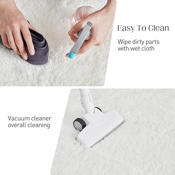 8x10 White Area Rug, Fluffy Plush Rugs for Bedroom, Non Slip Shag Indoor Carpet for Living Room, Nursery, Front Room, Room Decor